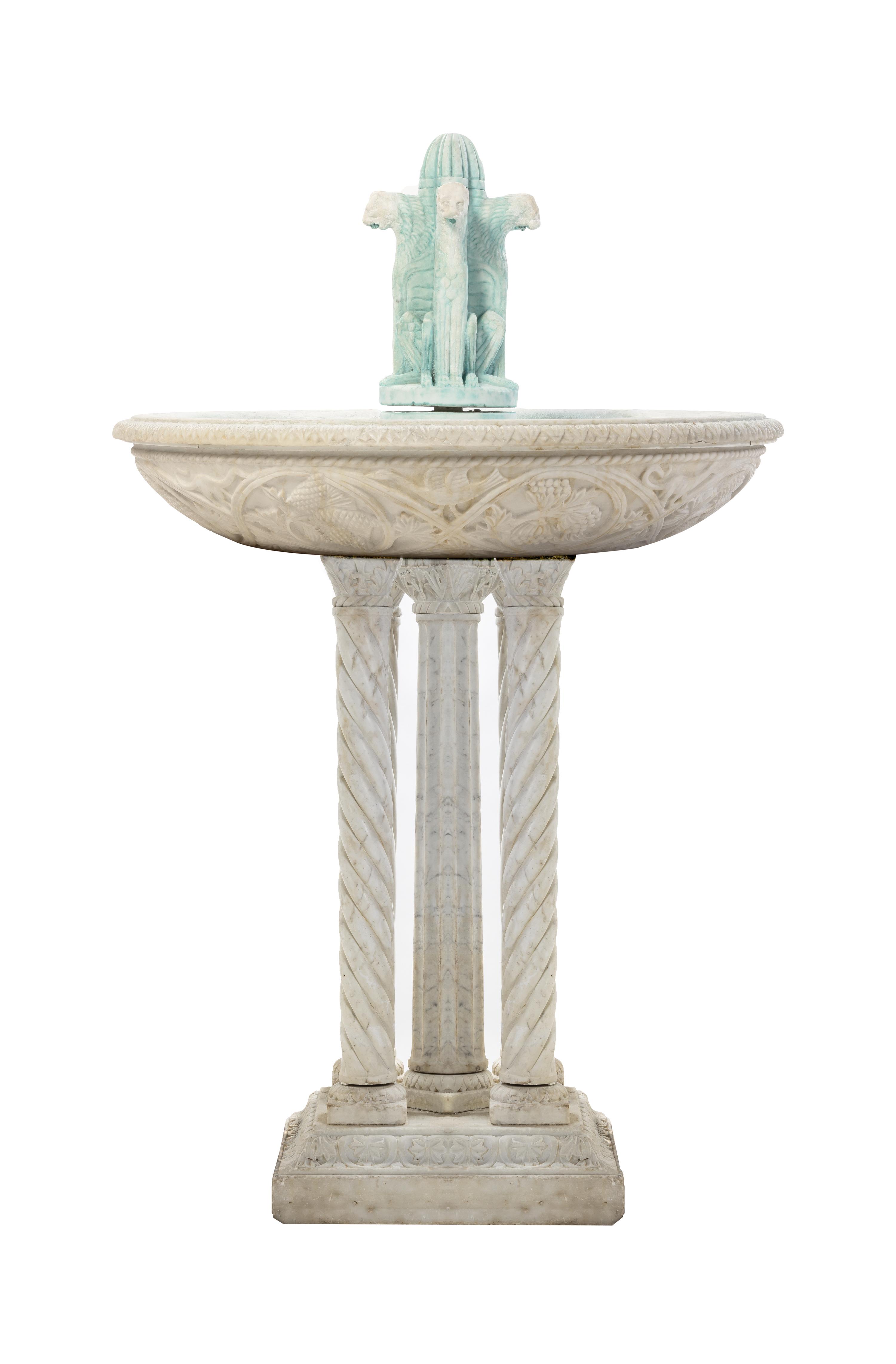 A Venetian Marble Fountain, Height 59 x diameter 35 1/2 inches.