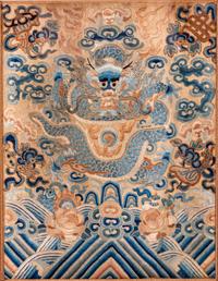 A Chinese Embroidered Silk 'Dragon' Panel