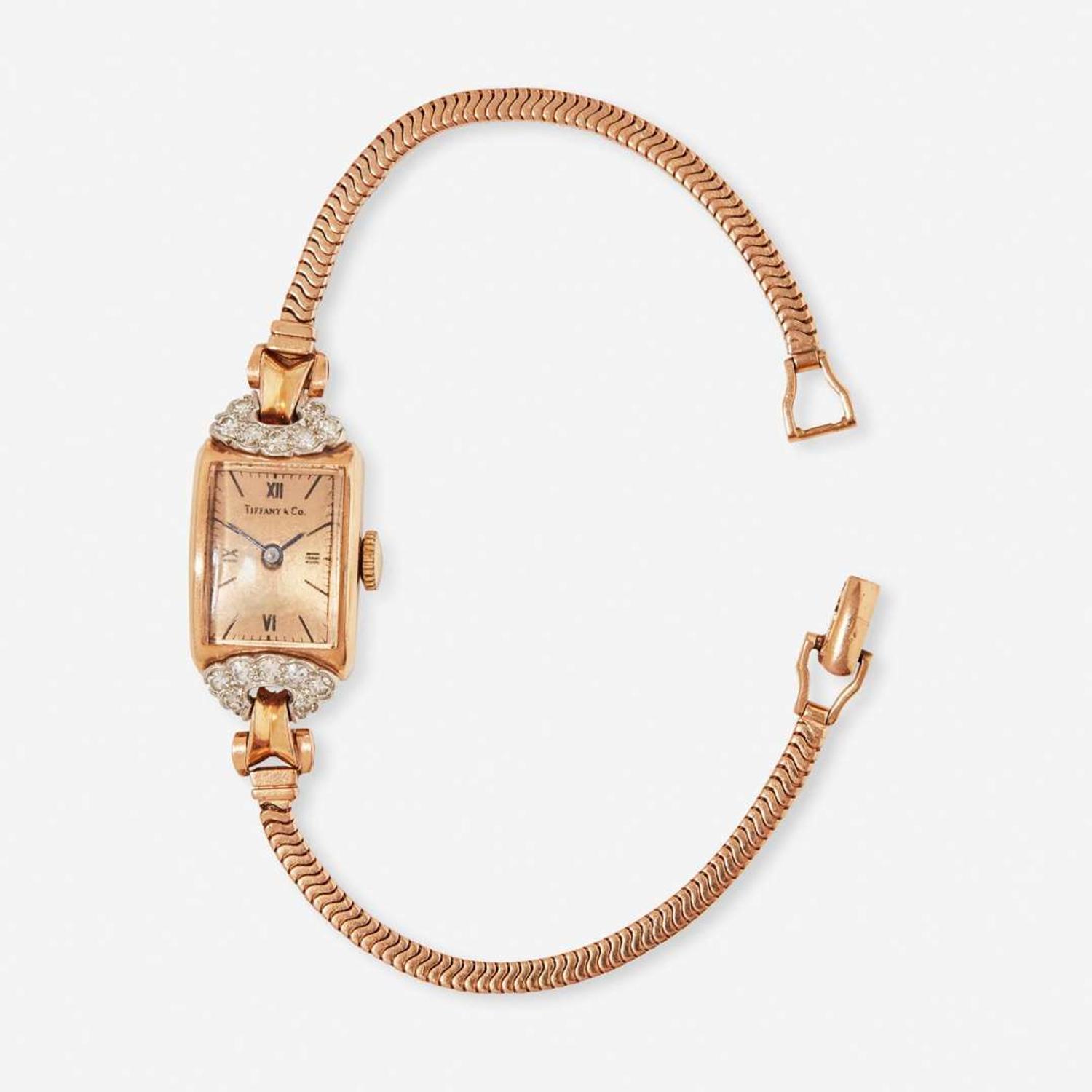 A 14K Rose Gold and Diamond Tiffany & Co. Watch Retro, c.1940