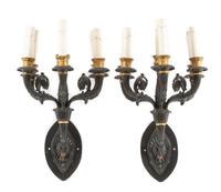 A Pair of Empire Style Gilt and Patinated Bronze Six-Light Sconces Height 21 inches. — 19TH CENTURY