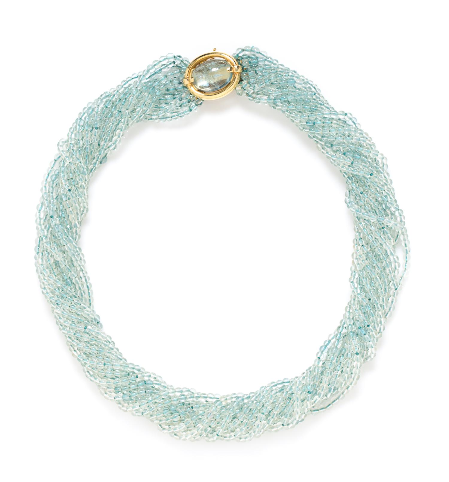 An 18 Karat Yellow Gold and Aquamarine Bead Necklace, Gumps,