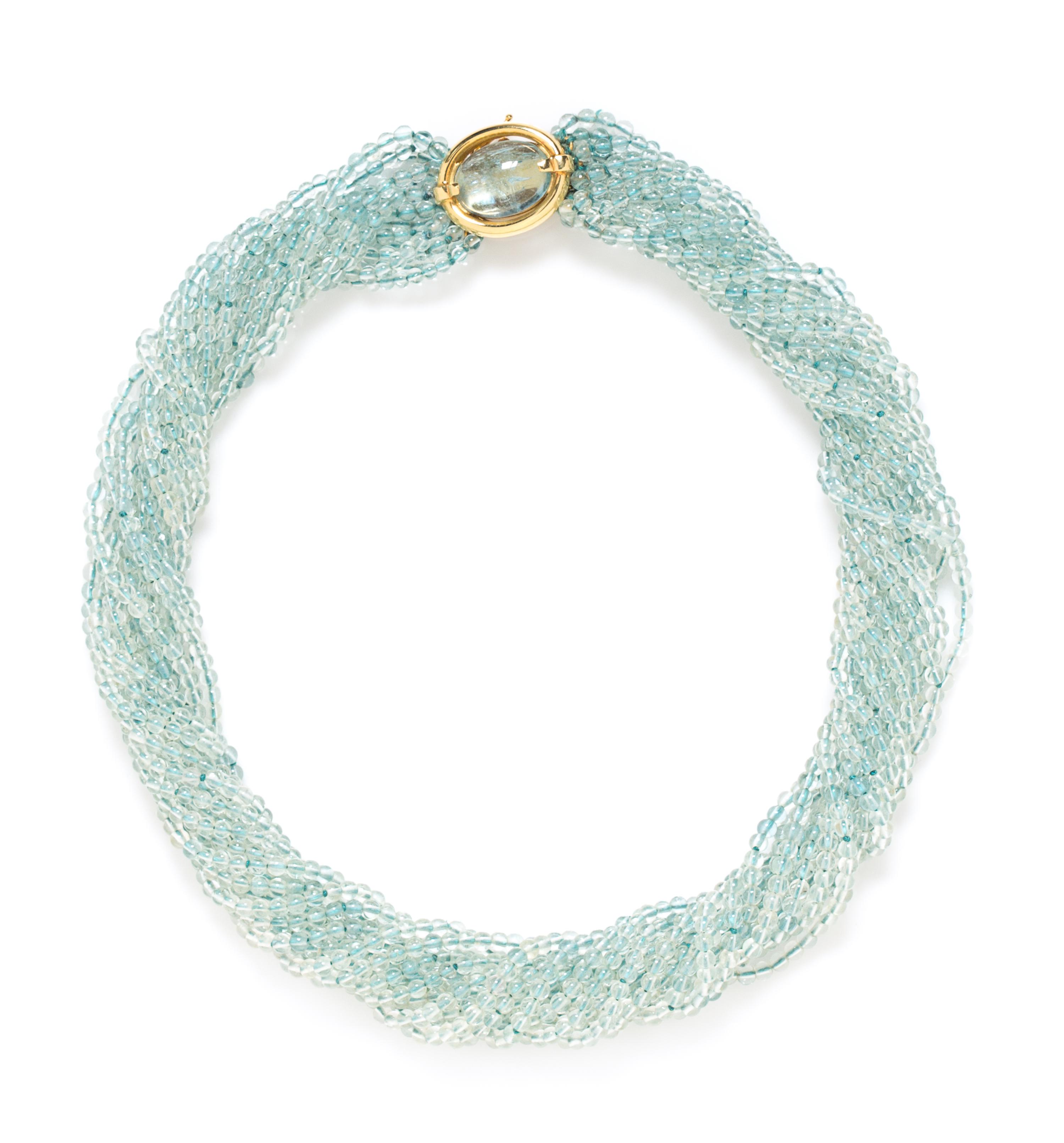 An 18 Karat Yellow Gold and Aquamarine Bead Necklace, Gumps,