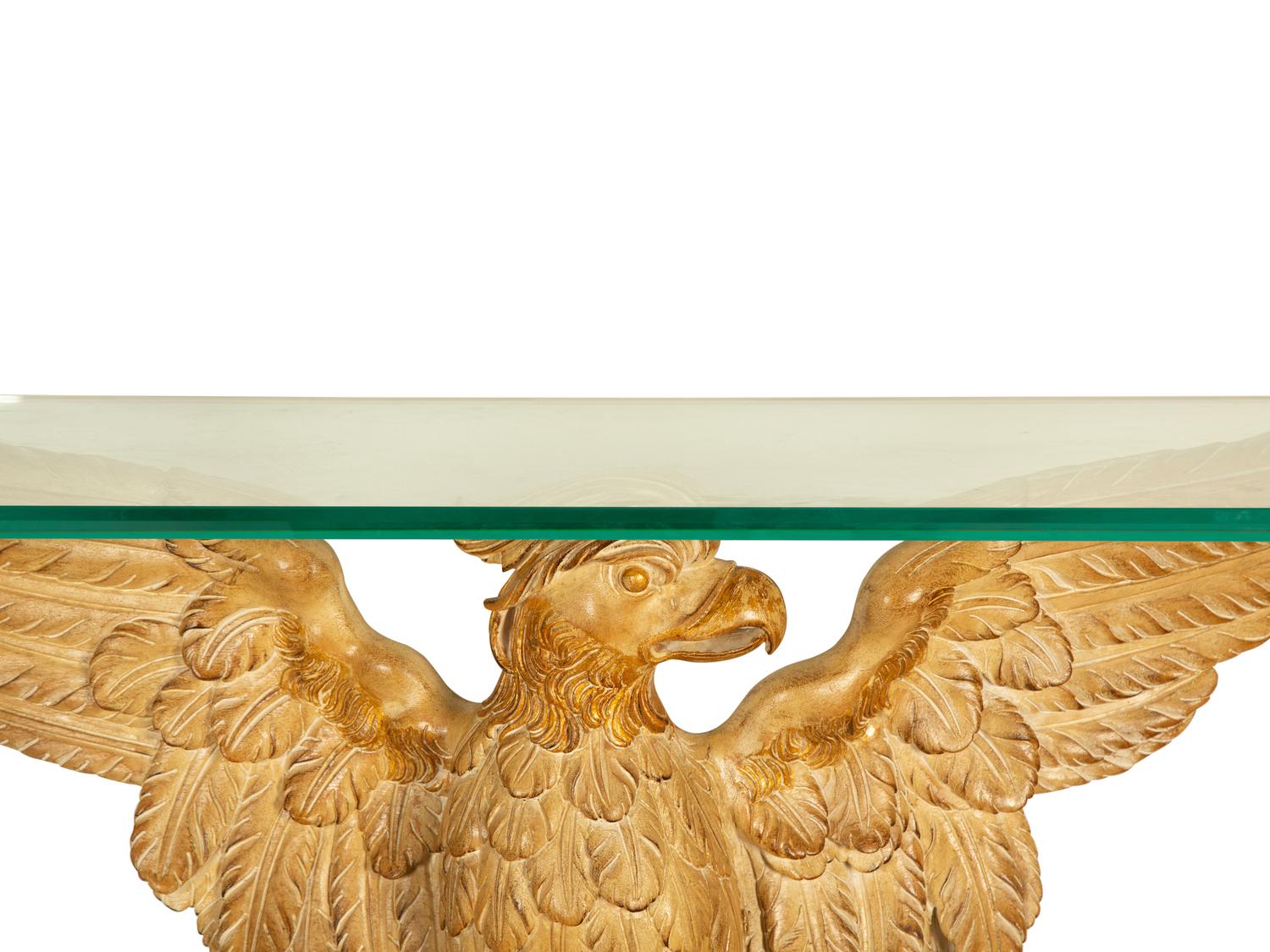A Georgian Style Carved, Painted and Giltwood Eagle Console Table