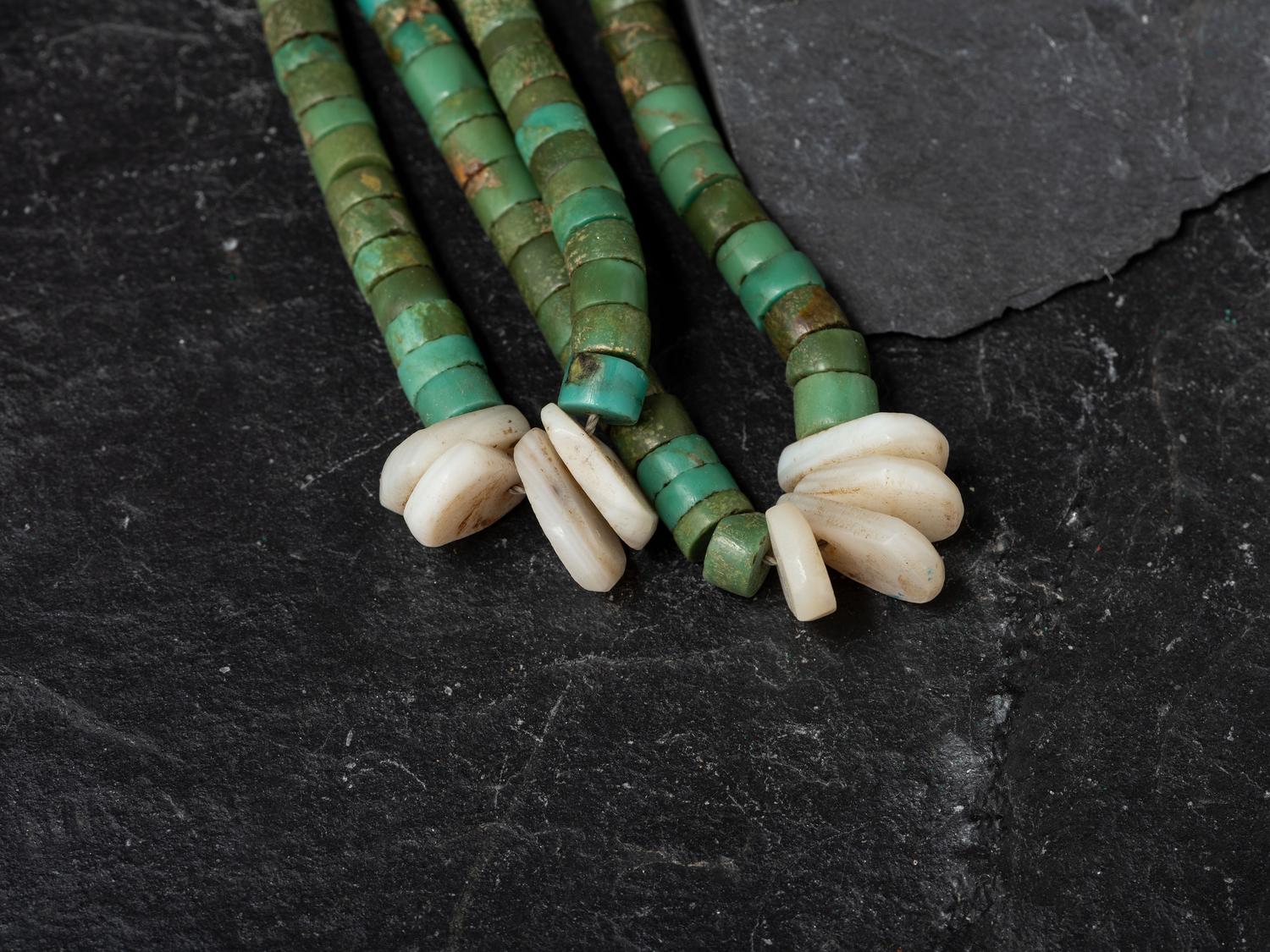 Pueblo Multi-strand Coral Necklace, with Rolled Turquoise Joclas