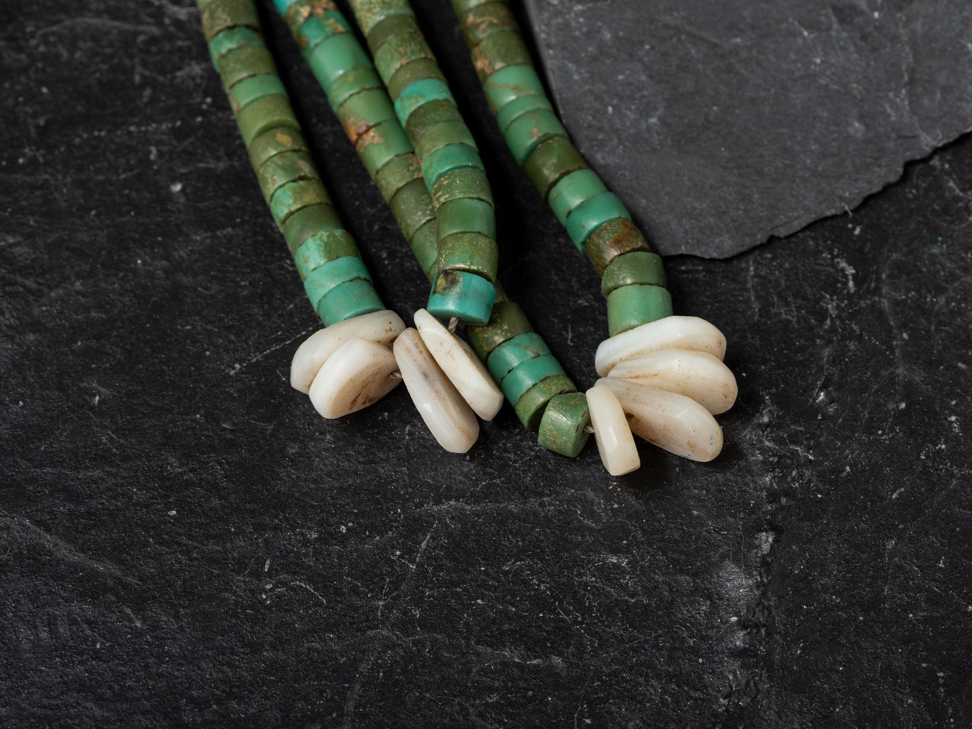 Pueblo Multi-strand Coral Necklace, with Rolled Turquoise Joclas