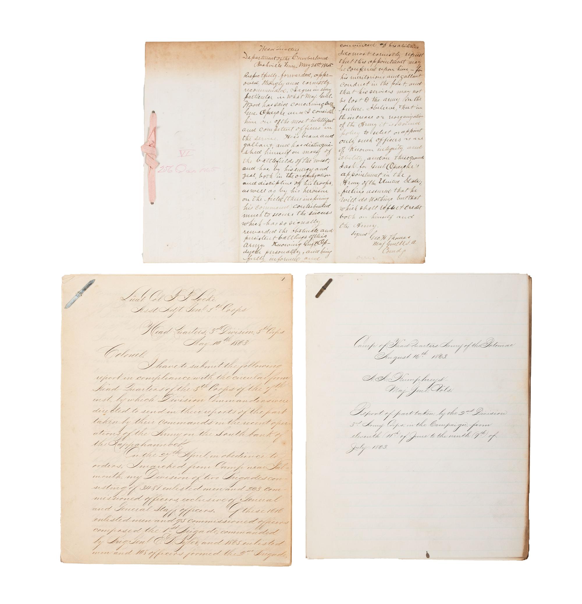 [CIVIL WAR]. Military reports, maps, post-war letters from Union and Confederate officers, and other papers gathered by Union Army officer Louis-Philippe-Albert d'Orléans, comte de Paris (1838-1894), while conducting research for his book History of the Civil War in America .