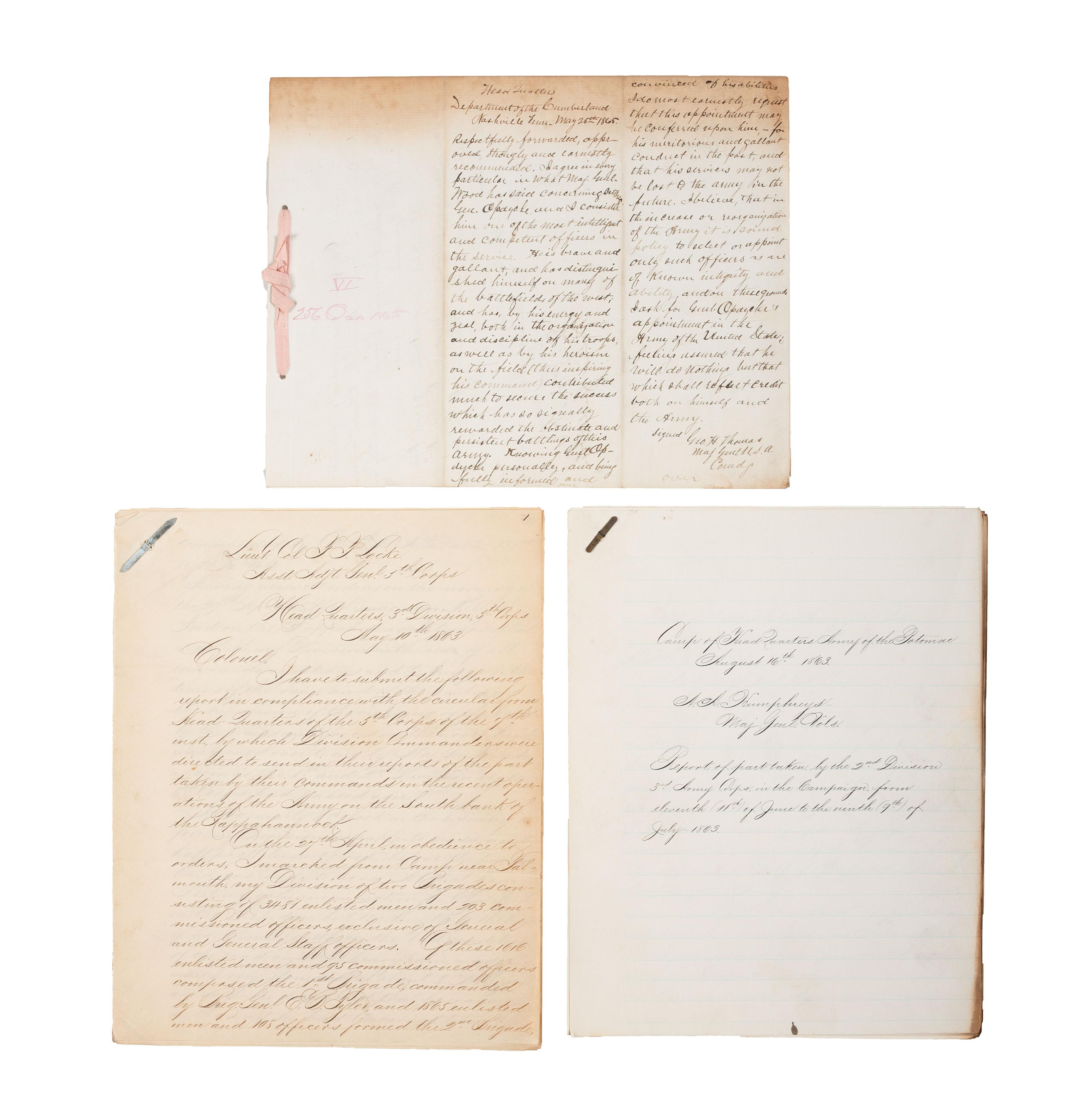 [CIVIL WAR]. Military reports, maps, post-war letters from Union and Confederate officers, and other papers gathered by Union Army officer Louis-Philippe-Albert d'Orléans, comte de Paris (1838-1894), while conducting research for his book History of the Civil War in America .