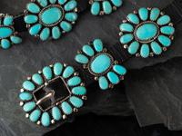 Petite Navajo or Zuni Siler and Turquoise Cluster Concha Belt