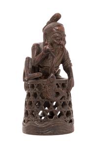 A Chinese Bamboo Carved Figure of a Fisherman Height 6 inches. — 20TH CENTURY