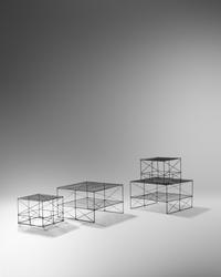 Pair of Large Wire Side Tables and Two Small Wire Side Tables