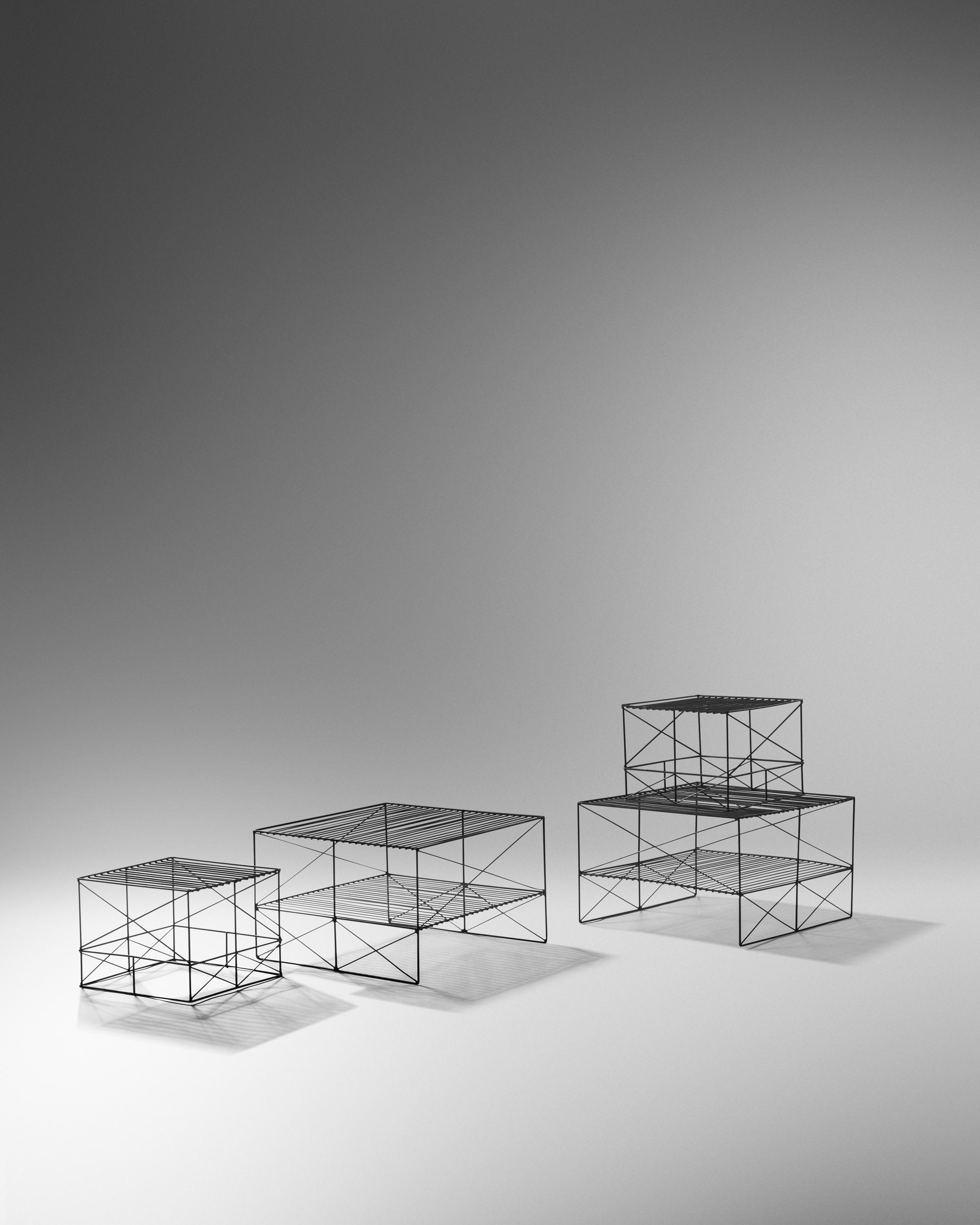 Pair of Large Wire Side Tables and Two Small Wire Side Tables