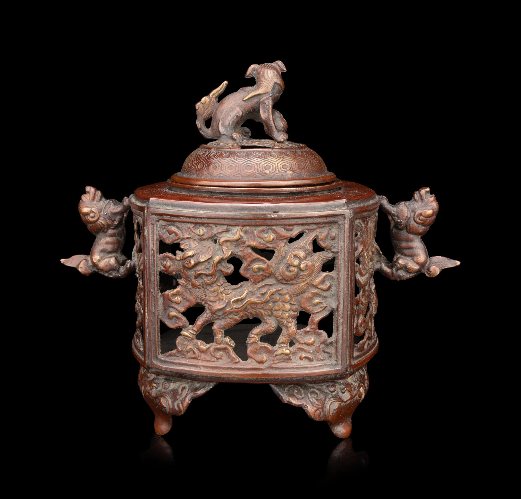 A Japanese Bronze Reticulated Censer and Cover