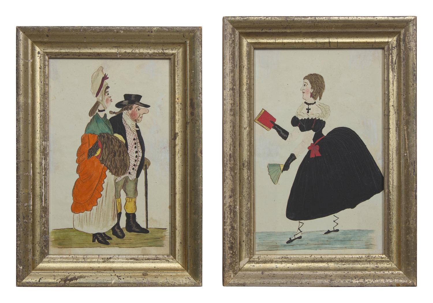 English School 19th Century, A Pair of Drawings: A Fine Couple and Stylish Coquette