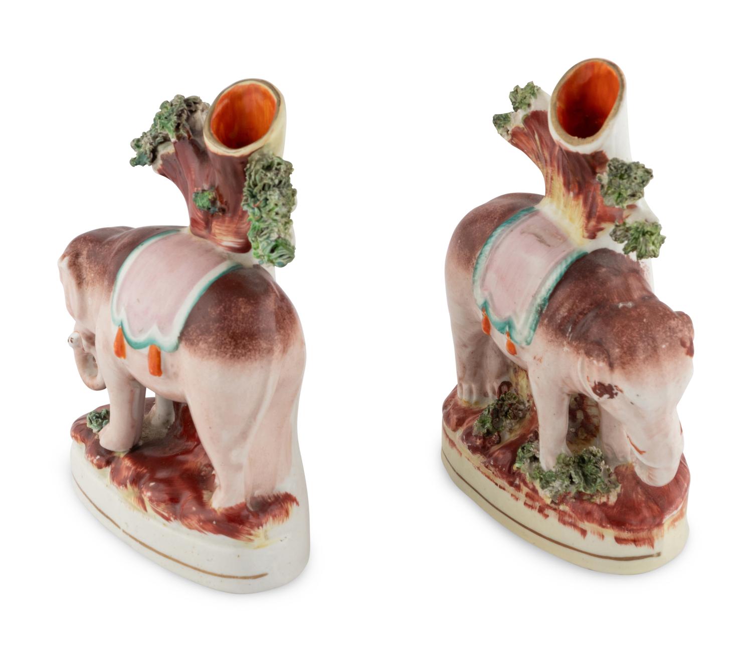 A Pair of Staffordshire Elephant-Form Spill Vases