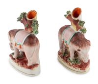 A Pair of Staffordshire Elephant-Form Spill Vases
