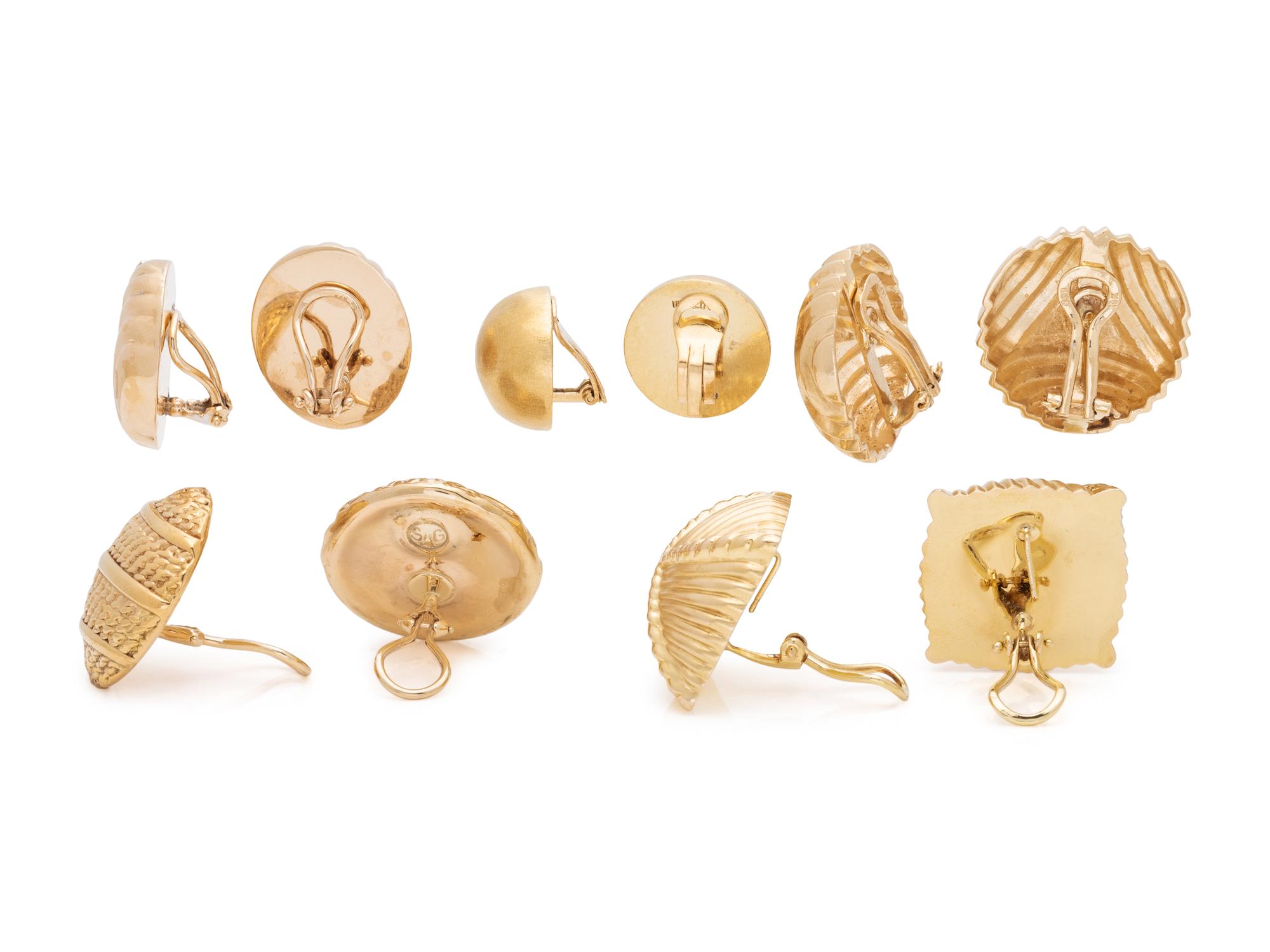 COLLECTION OF YELLOW GOLD EARCLIPS