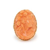 CORAL CAMEO AND YELLOW GOLD RING