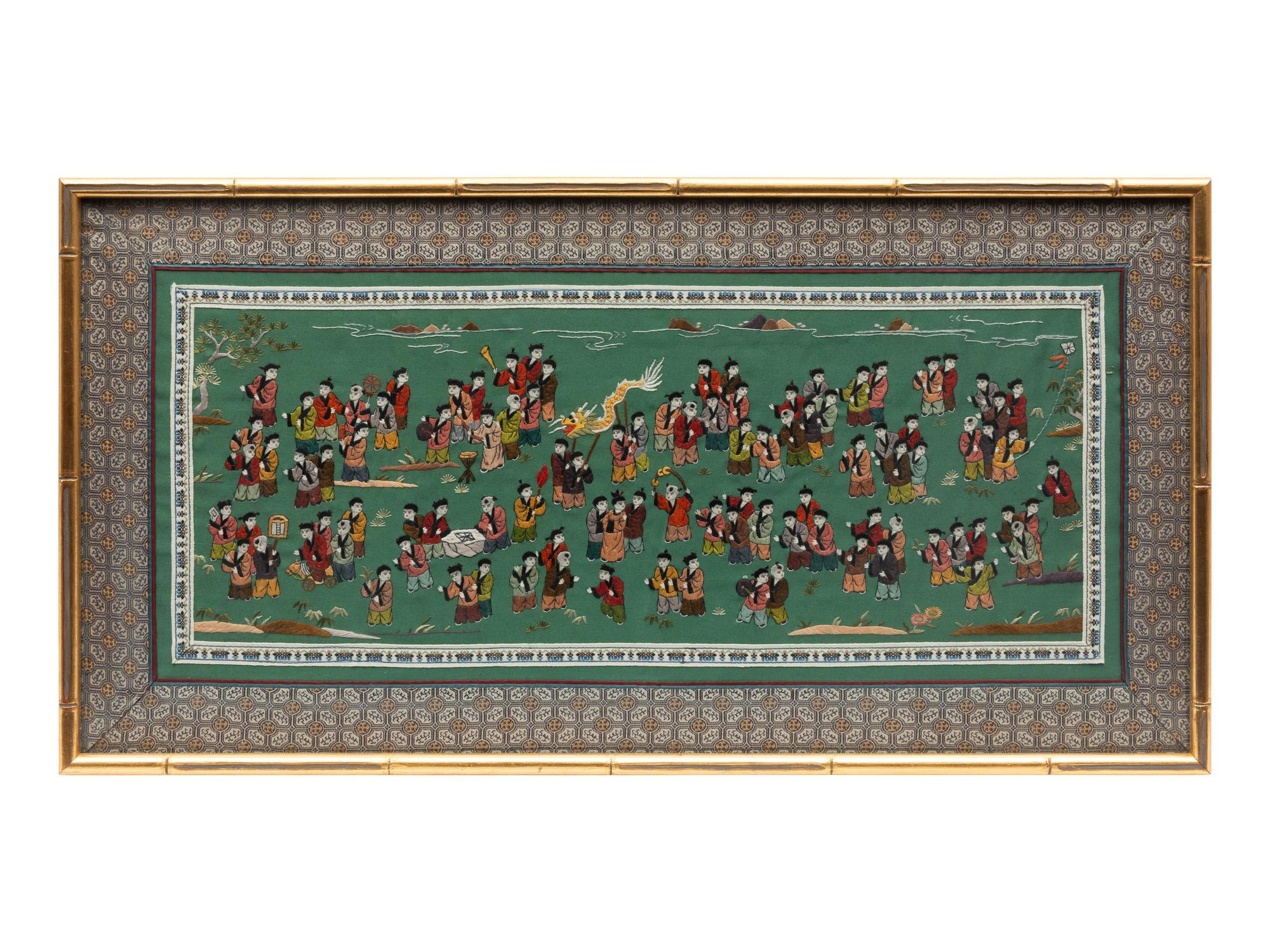 Six Chinese Embroidered Silk Panels