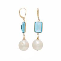 CULTURED PEARL AND BLUE TOPAZ EARRINGS