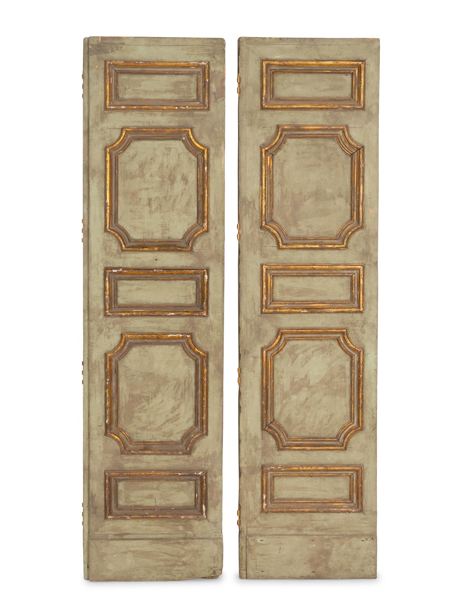 A Pair of Large Italian Blue Painted and Parcel Gilt Doors