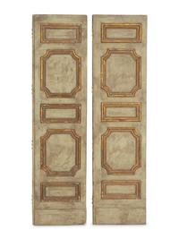A Pair of Large Italian Blue Painted and Parcel Gilt Doors