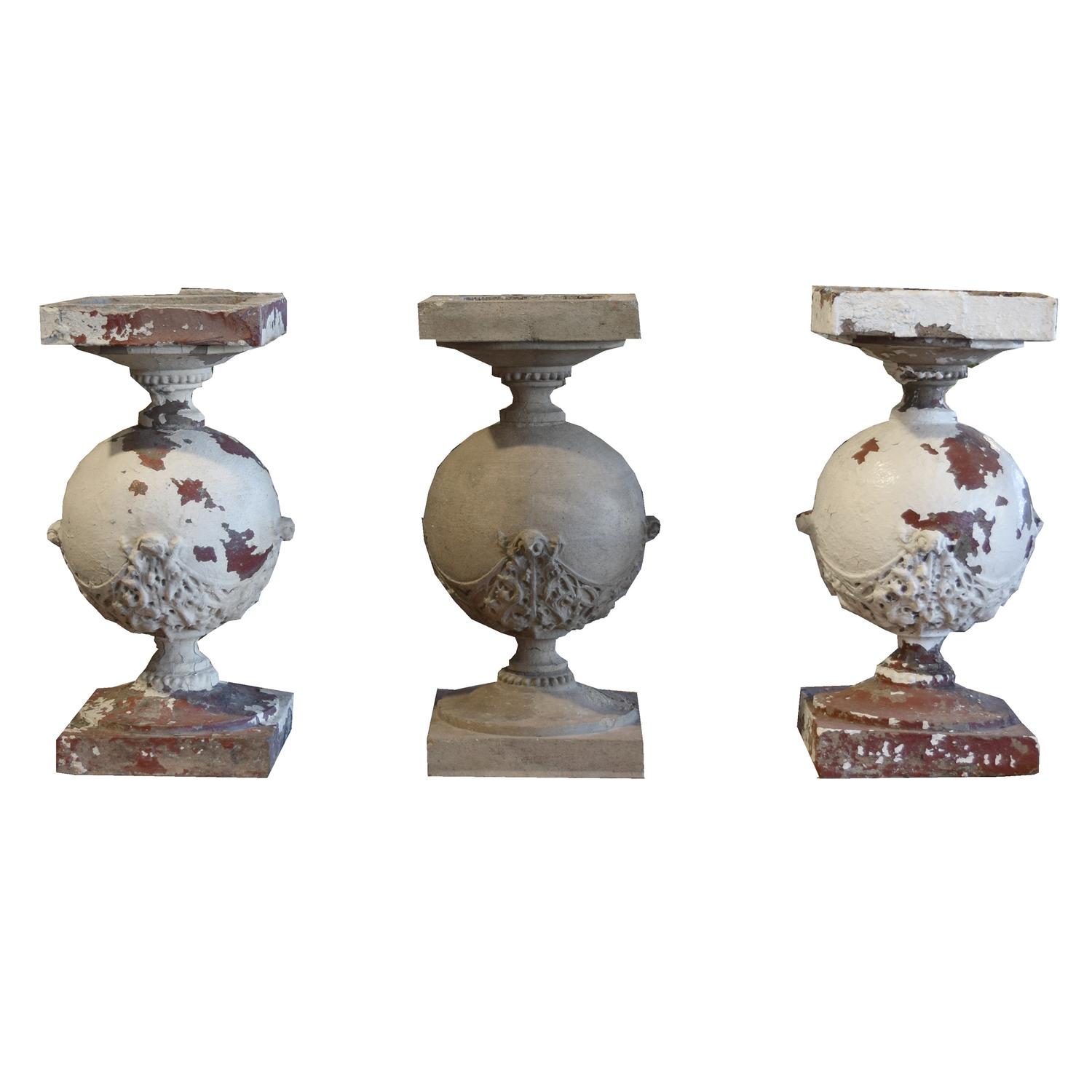 A Set of Three Frank Lloyd Wright Terra Cotta Decorative Balusters from the Robert Roloson Rowhouses 9" W x 9" D x 17" H — United States, Circa 1894