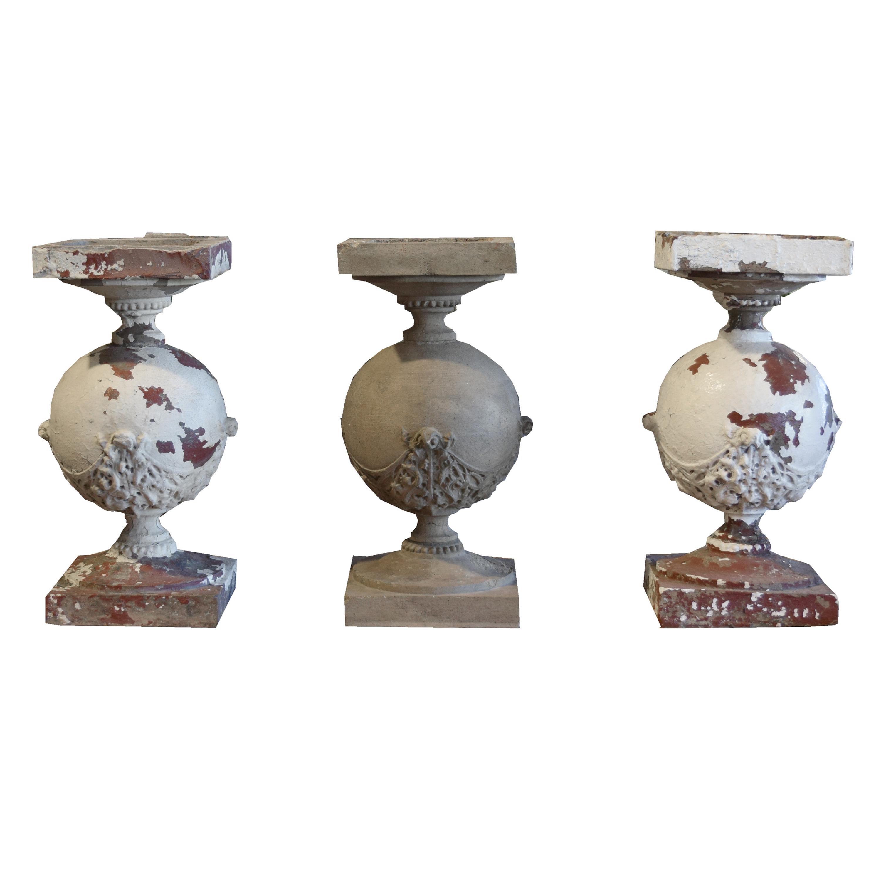 A Set of Three Frank Lloyd Wright Terra Cotta Decorative Balusters from the Robert Roloson Rowhouses 9" W x 9" D x 17" H — United States, Circa 1894