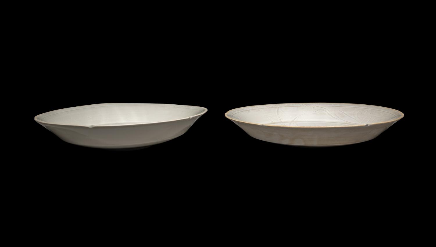 A Pair of Chinese Ding Style White Glazed Porcelain Plates