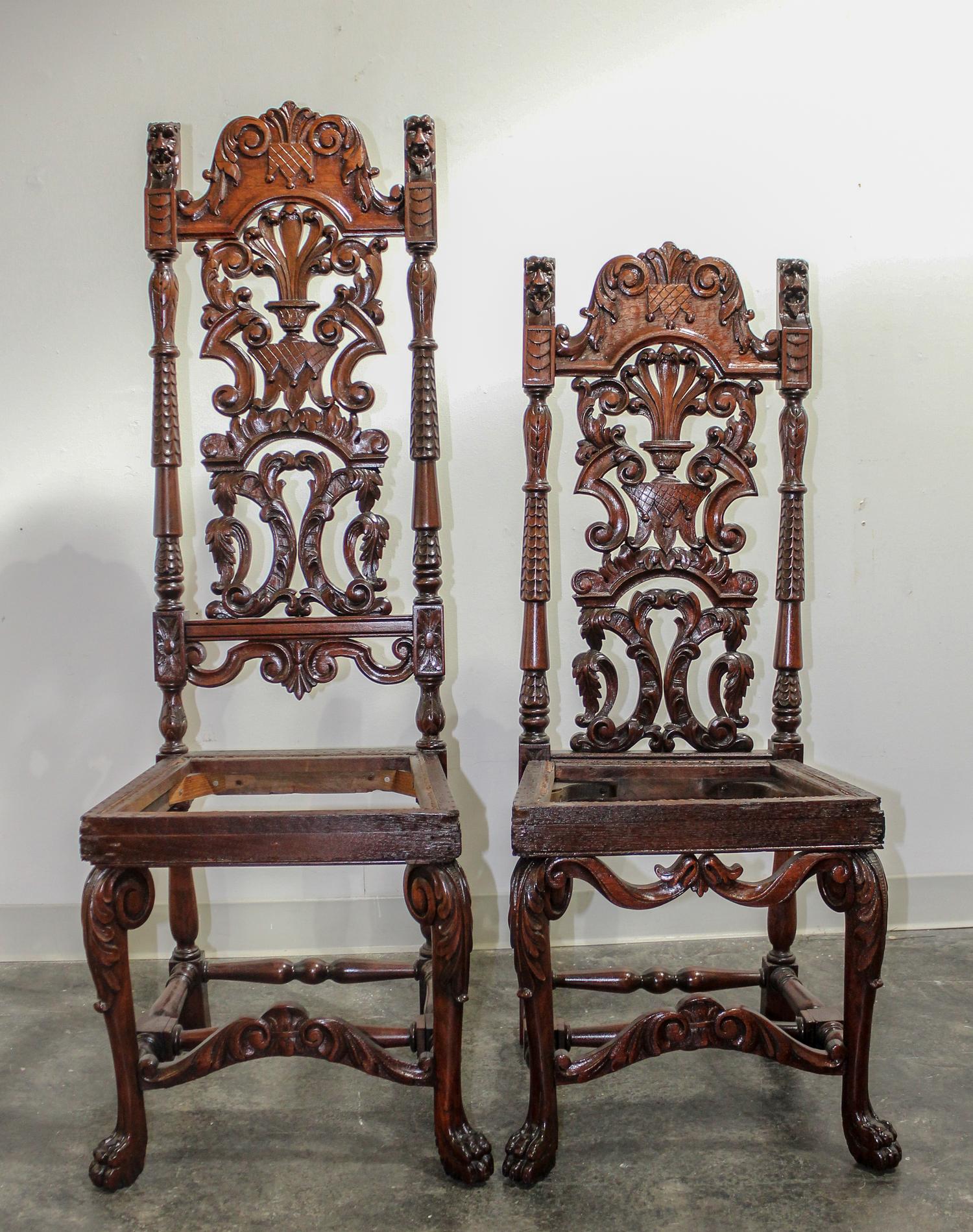 Two Renaissance Revival Side Chairs Height of taller 54 1/2 inches.