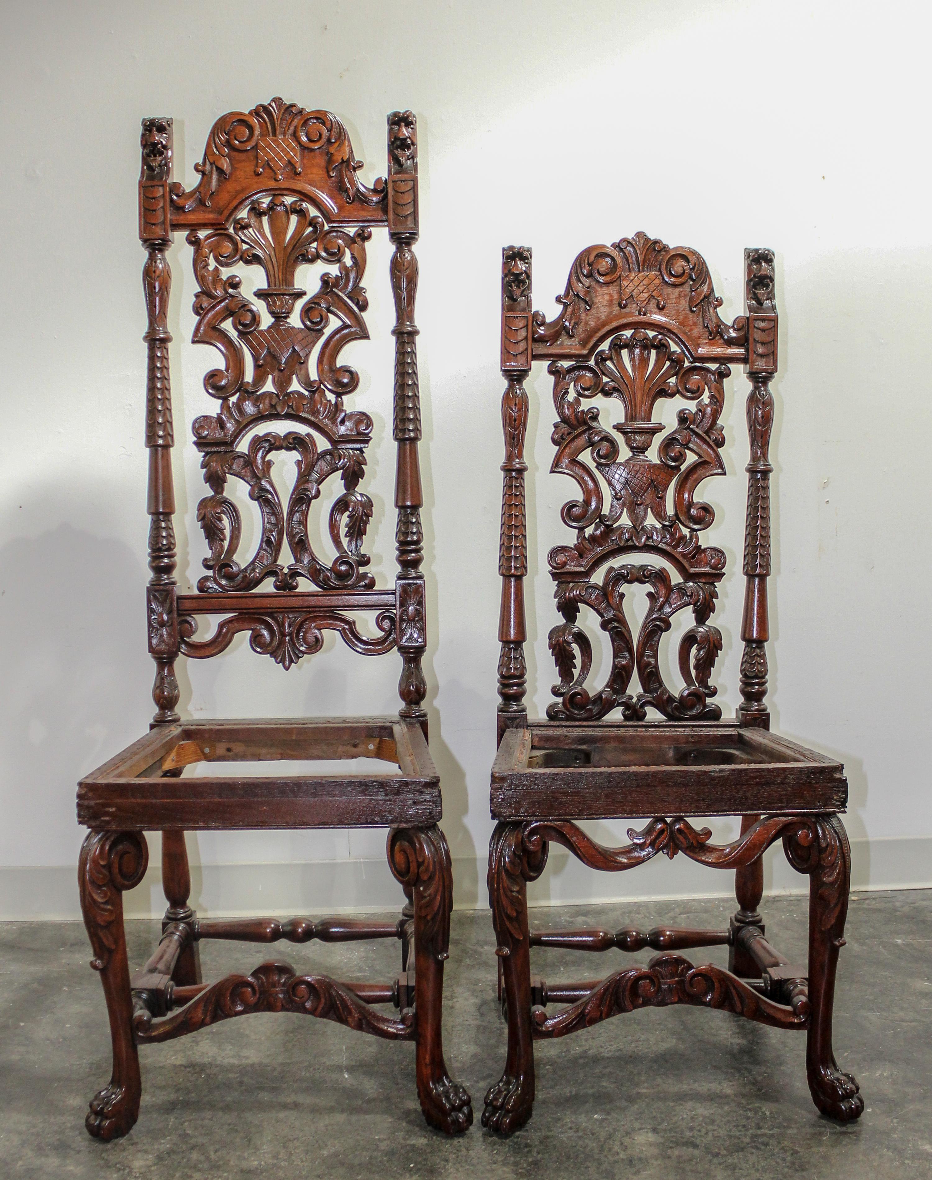Two Renaissance Revival Side Chairs Height of taller 54 1/2 inches.