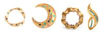 A Collection of Yellow Gold and Multi Gem Brooches, 17.20 dwts.