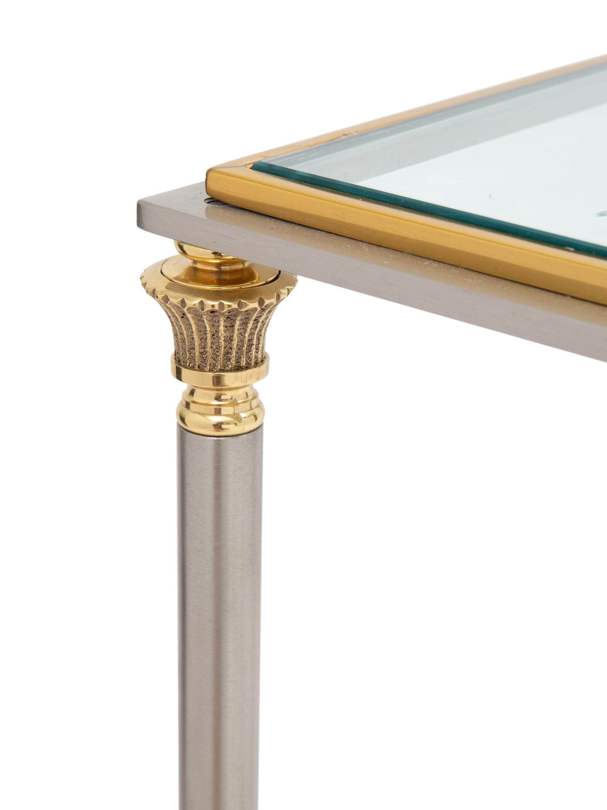 A Brass, Steel, and Glass-Top Console Table