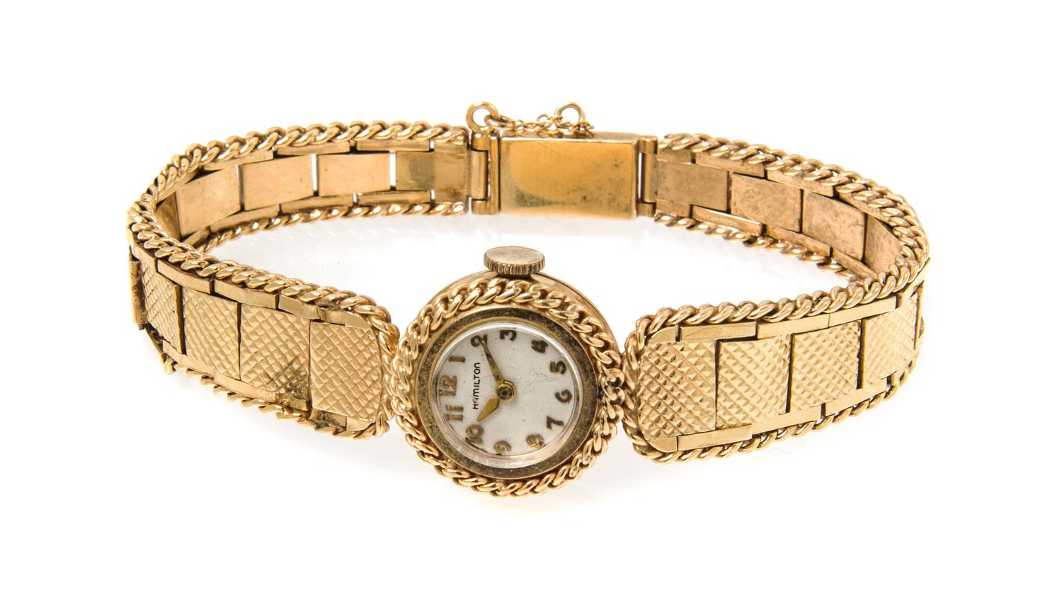 A 14 Karat Yellow Gold Wristwatch, Hamilton, 18.60 dwts.