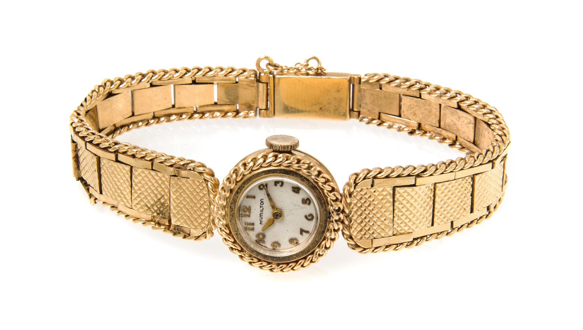 A 14 Karat Yellow Gold Wristwatch, Hamilton, 18.60 dwts.