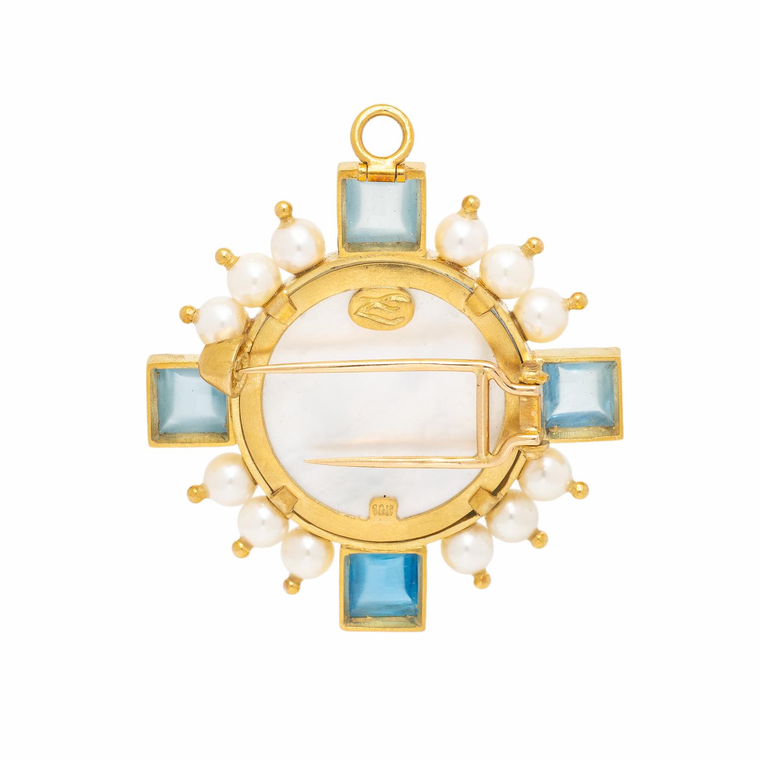 Elizabeth Locke, Yellow Gold and Multigem Lion Pendant Brooch