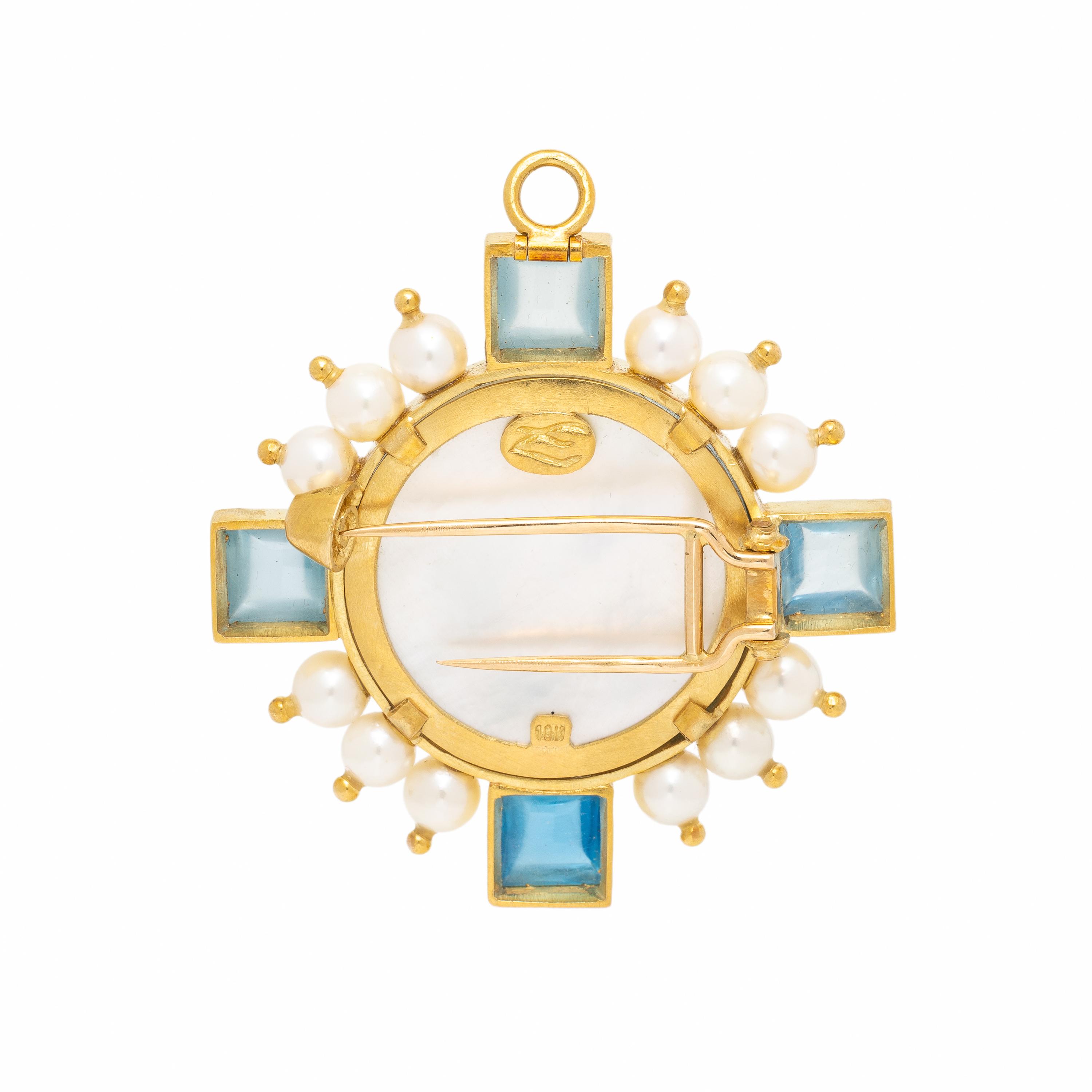 Elizabeth Locke, Yellow Gold and Multigem Lion Pendant Brooch