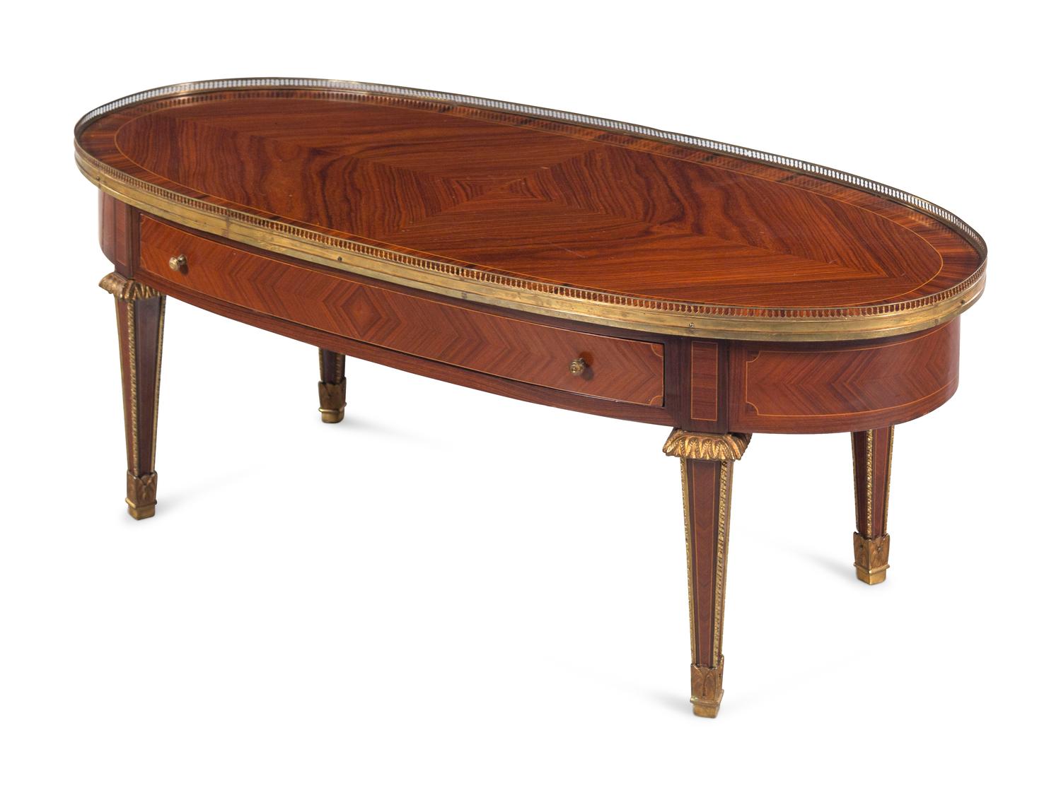 A Louis XVI Style Gilt Metal Mounted Parquetry Low Table