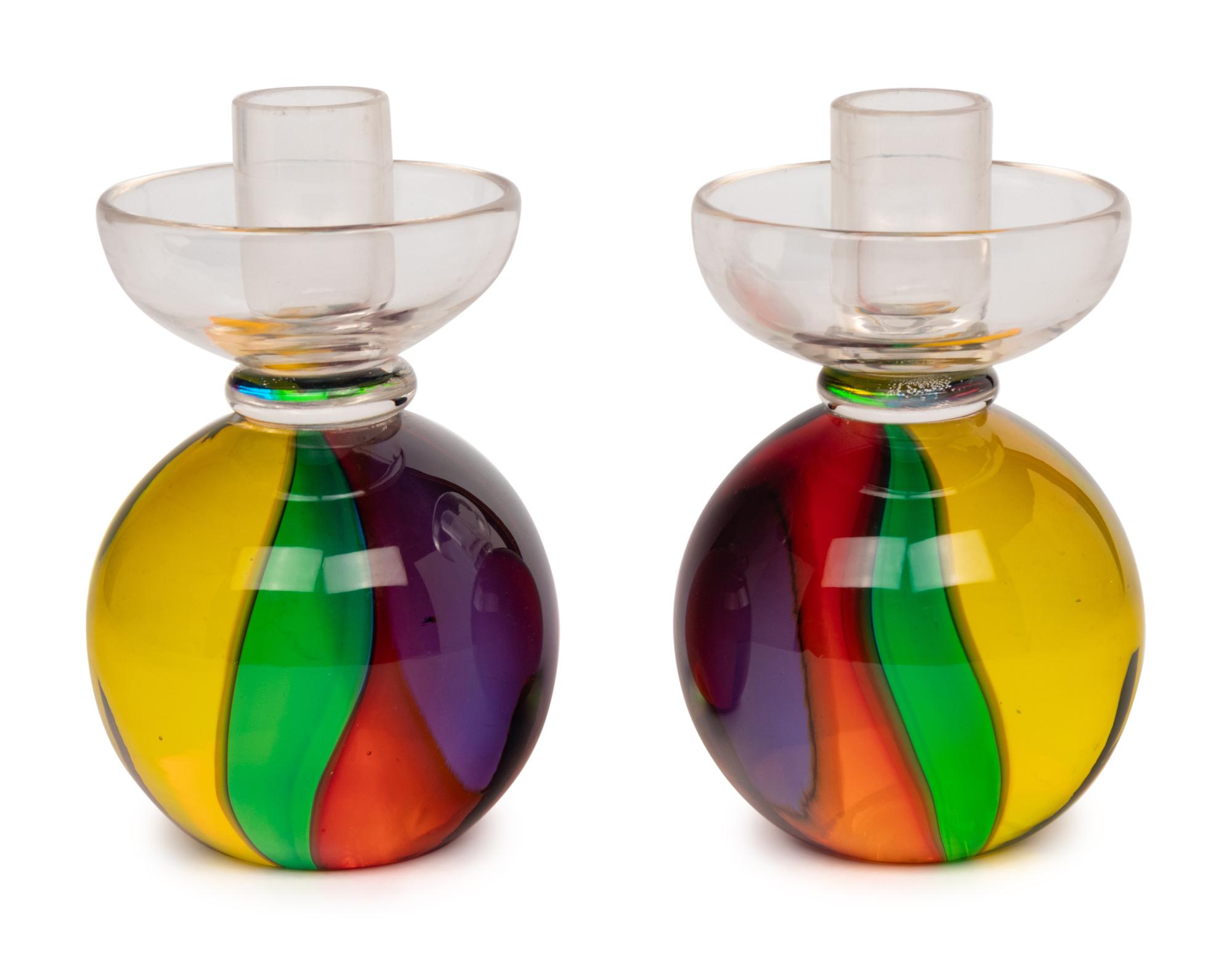 A Pair of Murano Glass Candlesticks