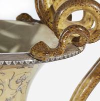 A Large Italian Majolica Twin-Handled Urn on Conforming Pedestal Probably Cantagalli, dated 1898