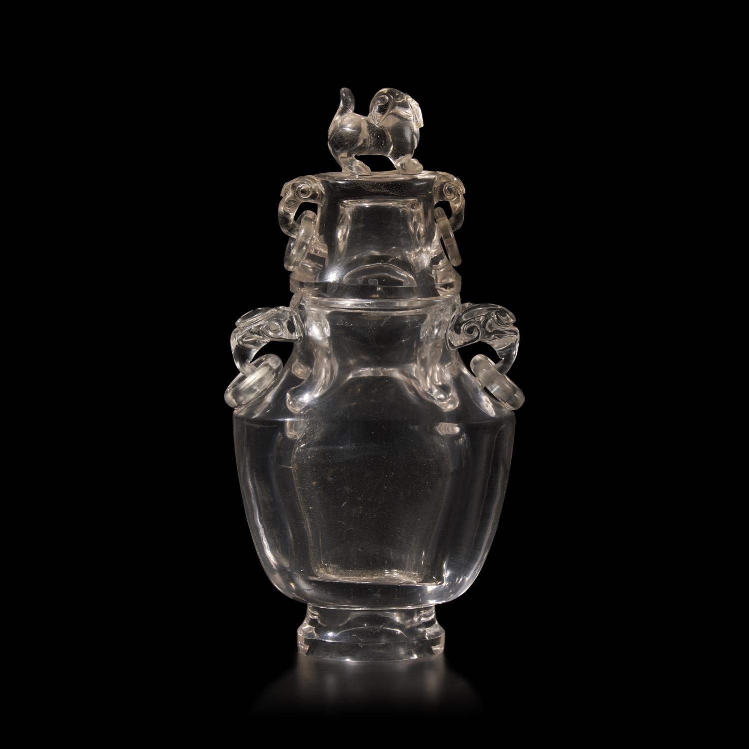 A Chinese Rock Crystal Vase and Cover, 19th-20th Century 晚清民國 水晶活環耳賞瓶