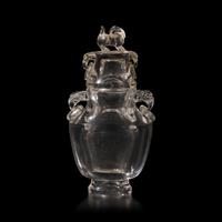 A Chinese Rock Crystal Vase and Cover, 19th-20th Century 晚清民國 水晶活環耳賞瓶