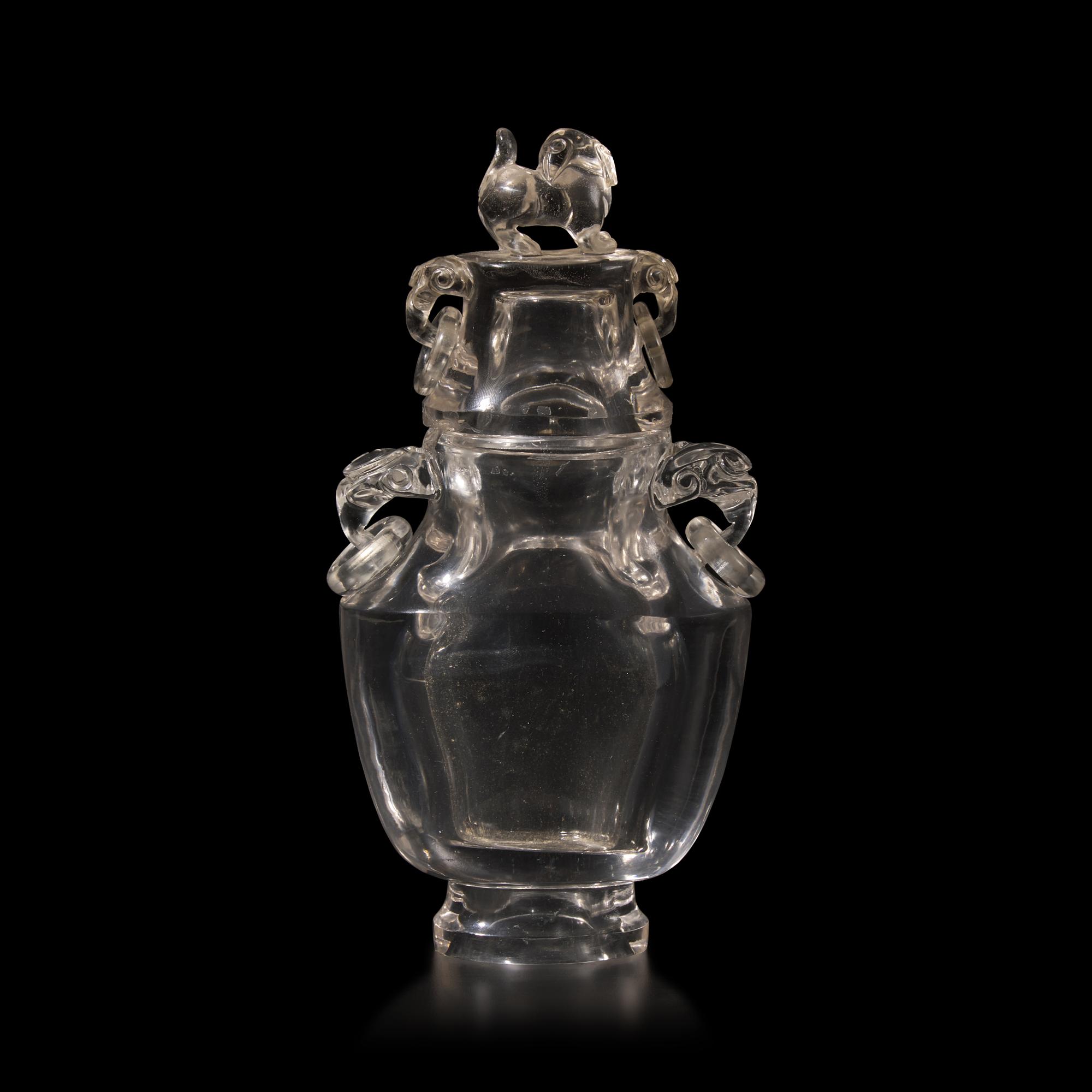 A Chinese Rock Crystal Vase and Cover, 19th-20th Century 晚清民國 水晶活環耳賞瓶