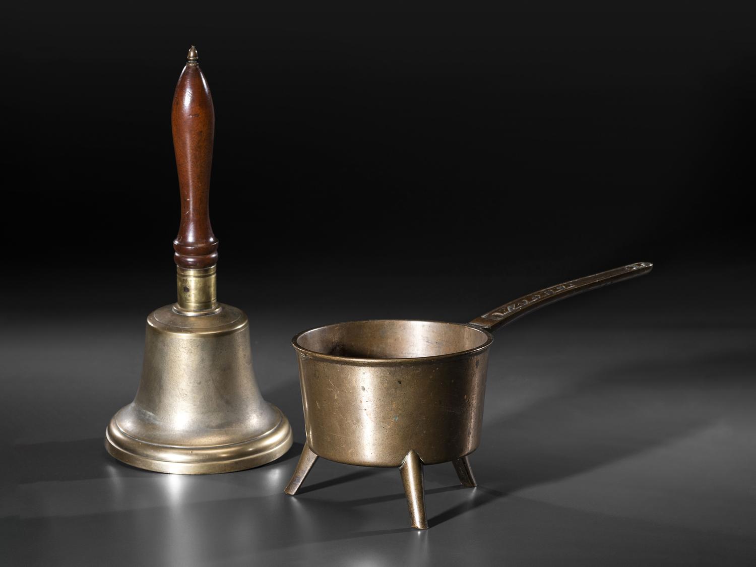 A Georgian Bell Metal Trifid Foot Posnet and a Maritime Bell