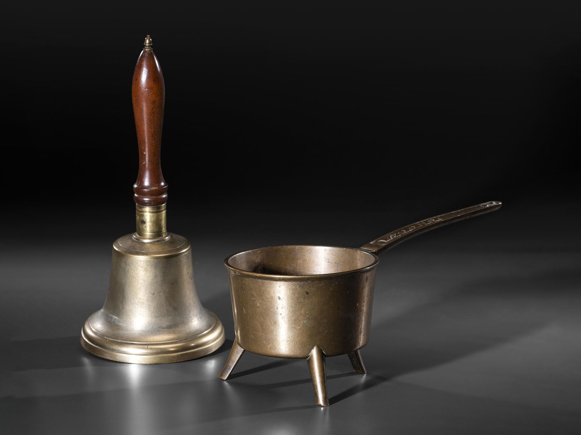 A Georgian Bell Metal Trifid Foot Posnet and a Maritime Bell