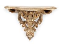 A Pair of Italian Silver Gilt Carved Rococo Style Wall Brackets