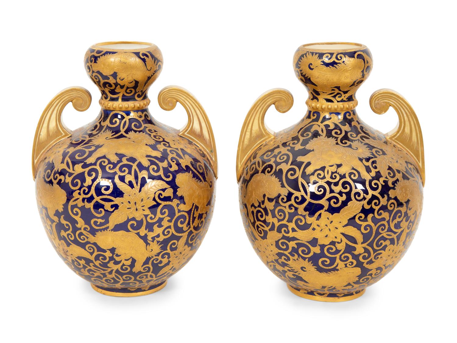 A Pair of Royal Crown Derby Porcelain Vases Retailed by Tiffany and Co.