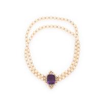 Amethyst, Diamond, and Cultured Pearl Convertible Choker Necklace