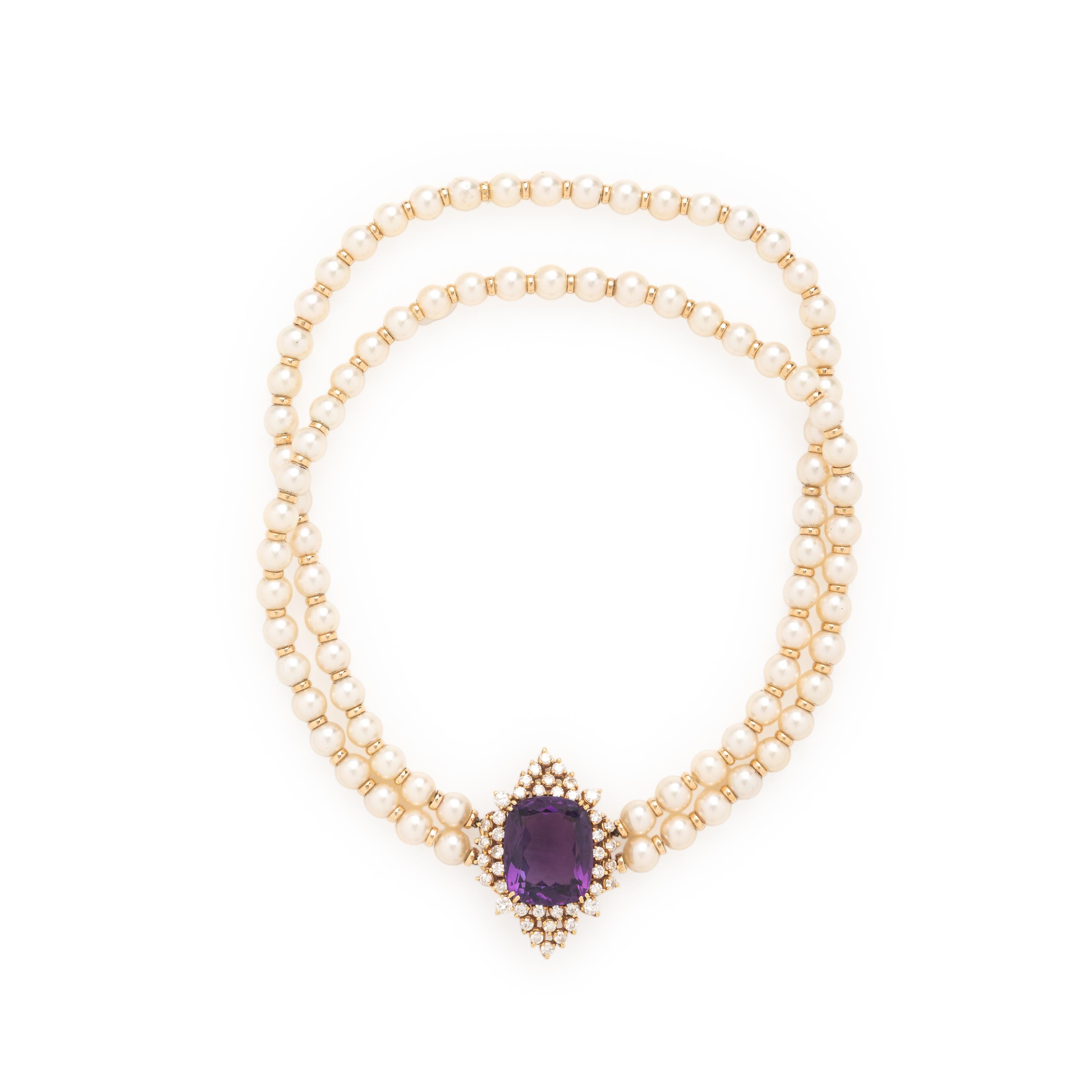 Amethyst, Diamond, and Cultured Pearl Convertible Choker Necklace