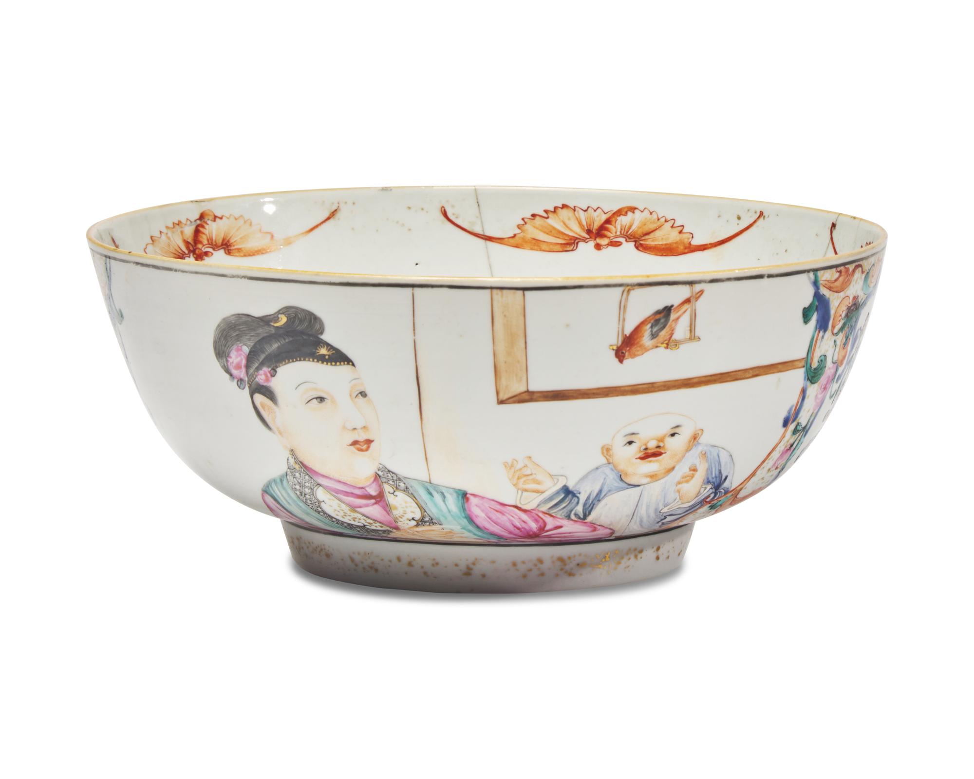 A Chinese Export Porcelain Famille Rose Punch Bowl
