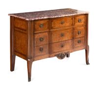 A Louis XV/XVI Transitional Style Walnut Marble-Top Commode